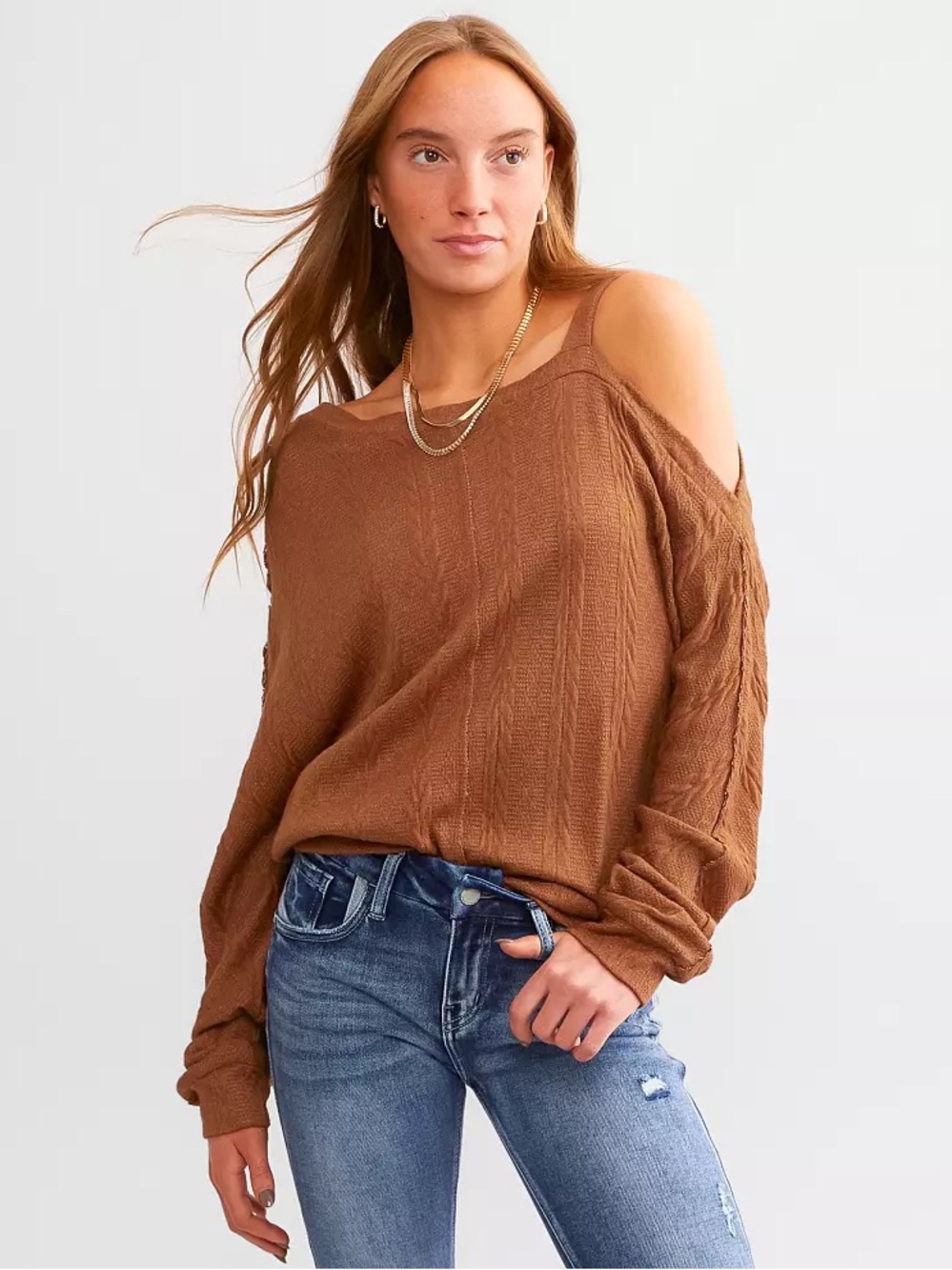 Daytrip - Chestnut Cold Shoulder Top - Size Small